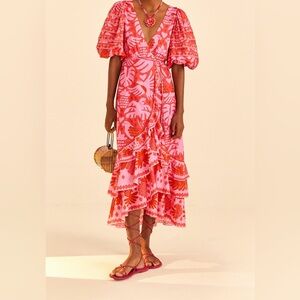 Farm Rio Red Jungle Scarf Wrap Midi Dress